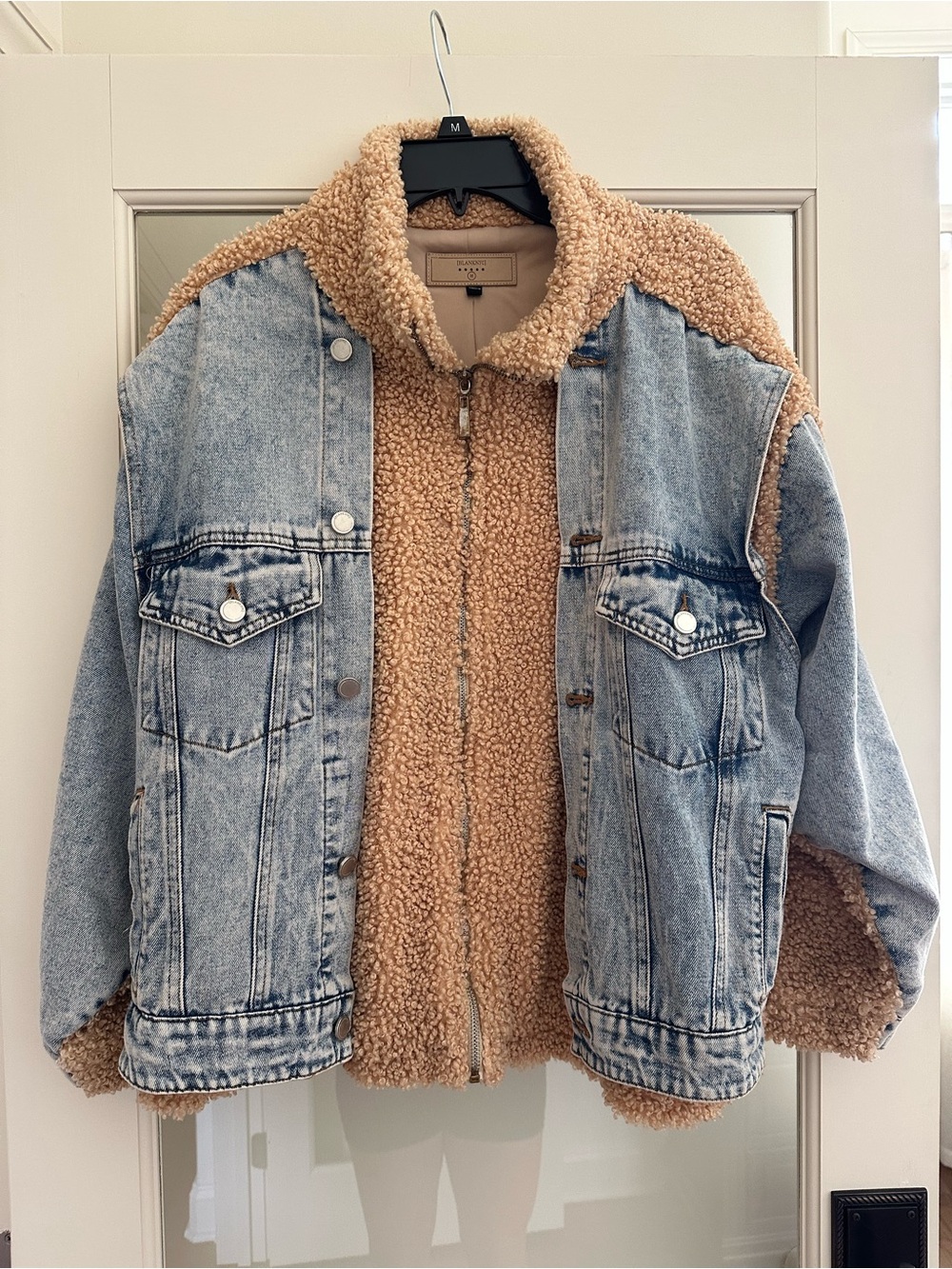 Blank NYC Light Blue Denim Jacket with Tan Sherpa Lining